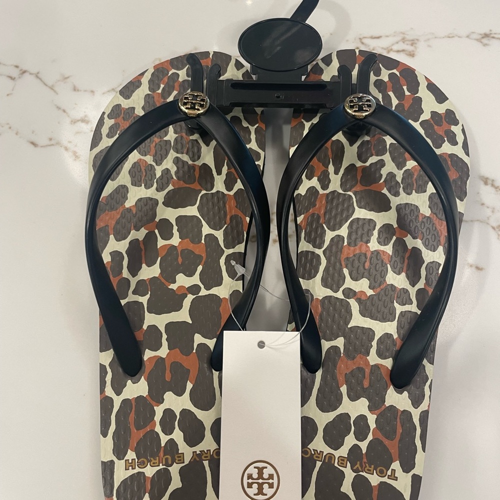 Tory Burch Shoes | NEW Black Brown Animal Leopard Print Thin Flip-Flop US Sz 6 - Picture 4 of 10